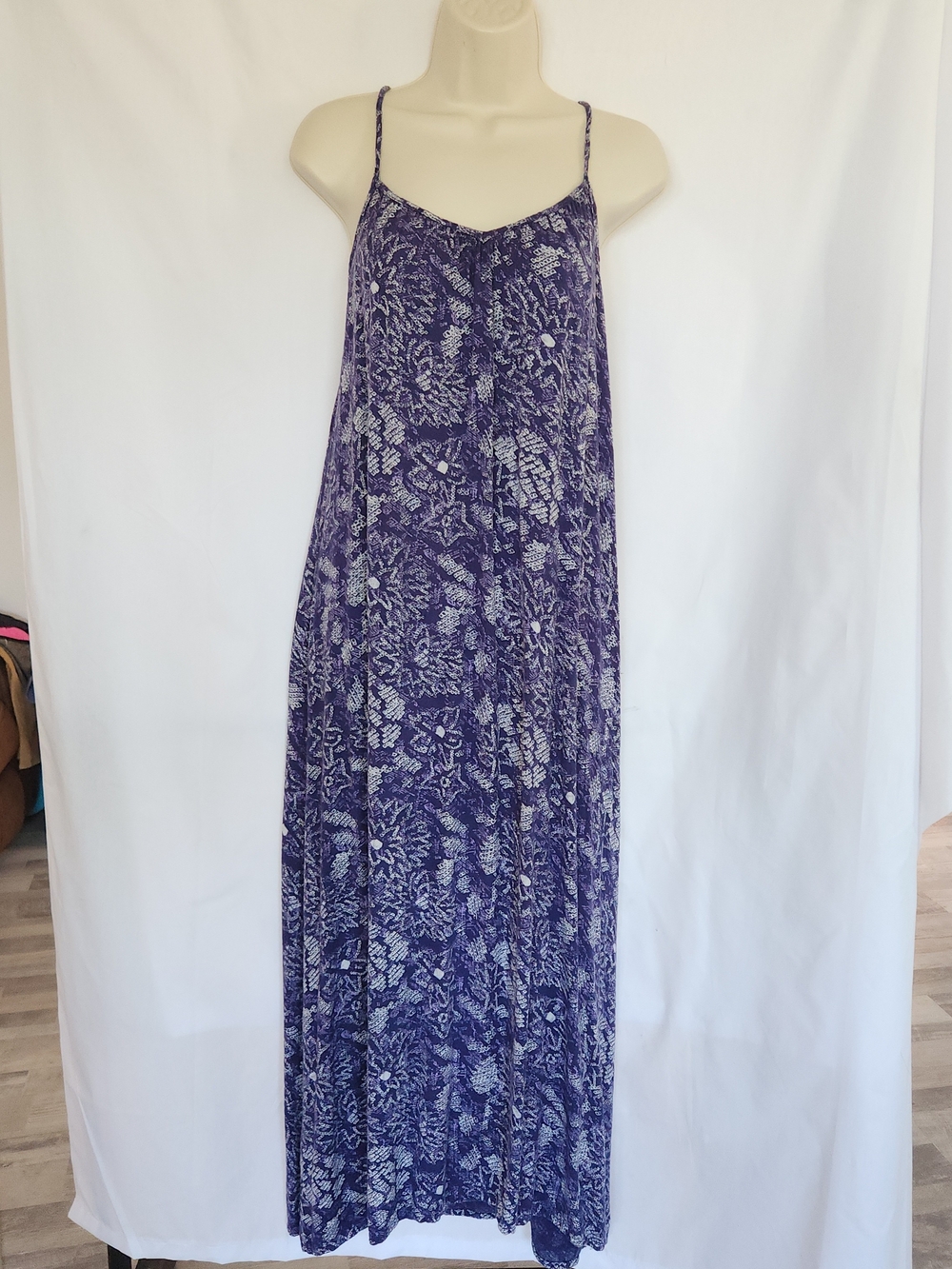 Roxy Viscose Floral Print Blue Maxi Dress with Adjustable Spaghetti Strap M
